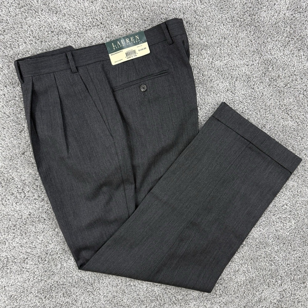 Lauren Ralph Lauren 100% Wool Pants Men NWT 36x30 Charcoal Pleat Cuff MSRP: $150